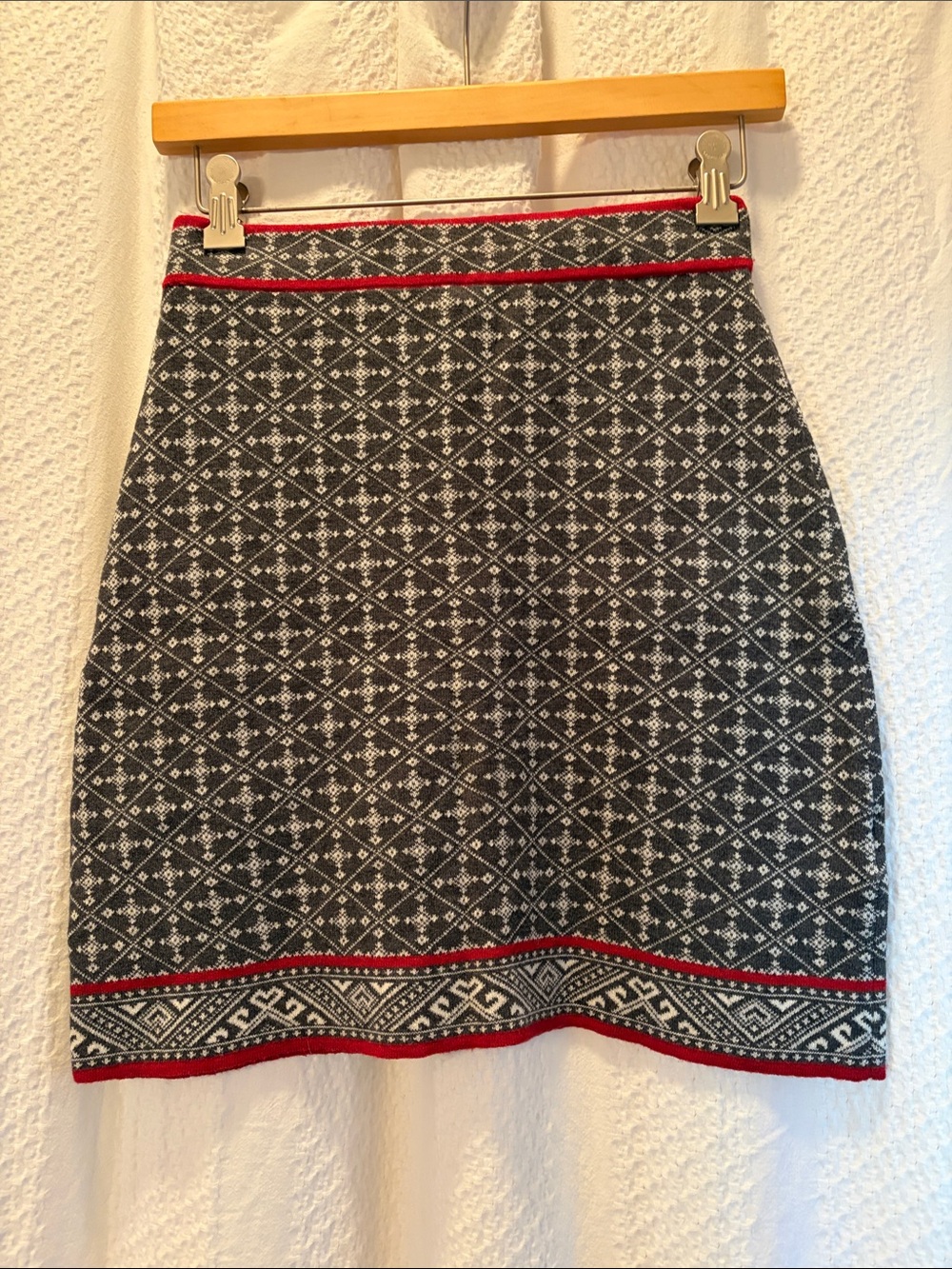 Krimson Klover Black and White Fair Isle Pencil Skirt with Red Trim